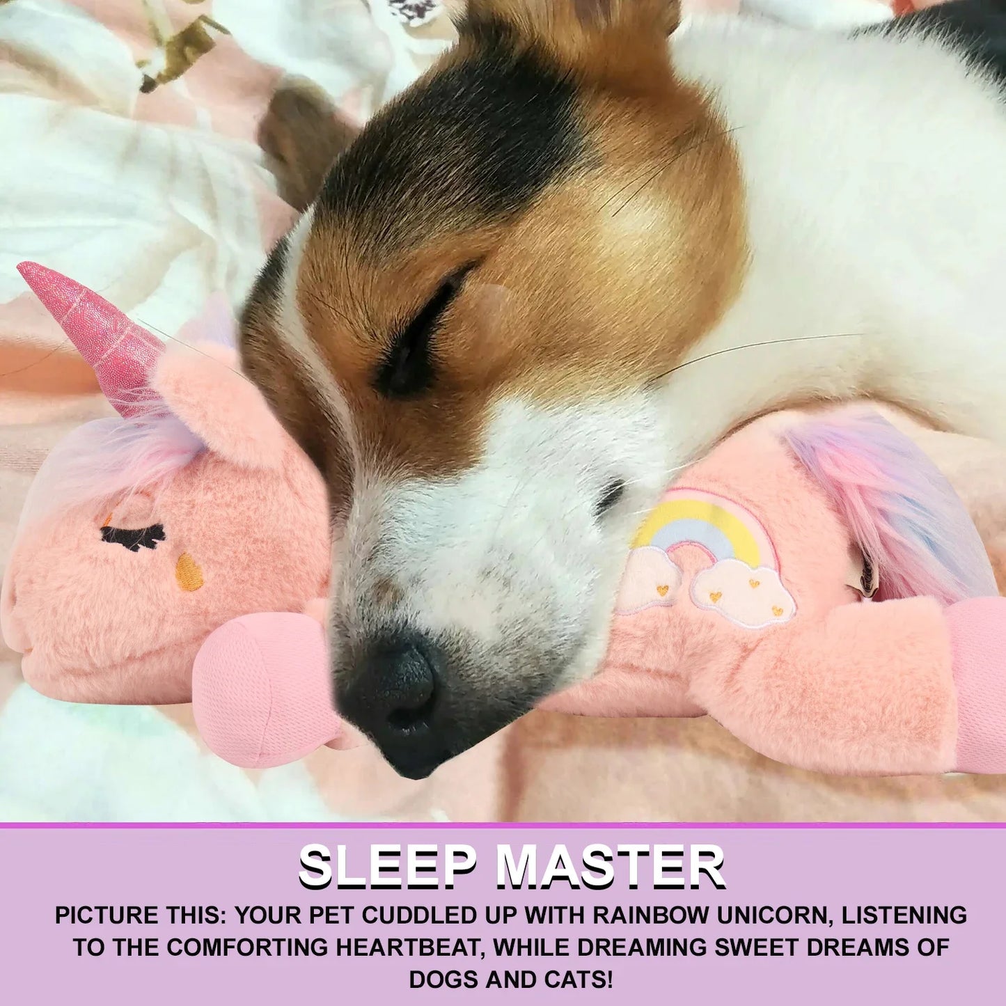PETFULED Unicorn Heartbeat Dog Toys Plush Toys Comfort Puppy Toys Stress Reducing Sleep Aid Crate Toys, Durable Chew Toys for Do