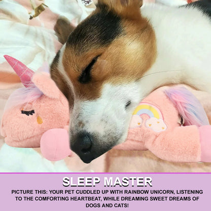 PETFULED Unicorn Heartbeat Dog Toys Plush Toys Comfort Puppy Toys Stress Reducing Sleep Aid Crate Toys, Durable Chew Toys for Do
