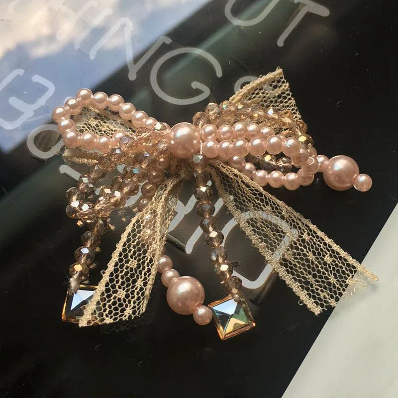 2PCS Bow tie lace hand beaded cloth ear stud accessories DIY hair accessories clothing accessories bags bow accessories