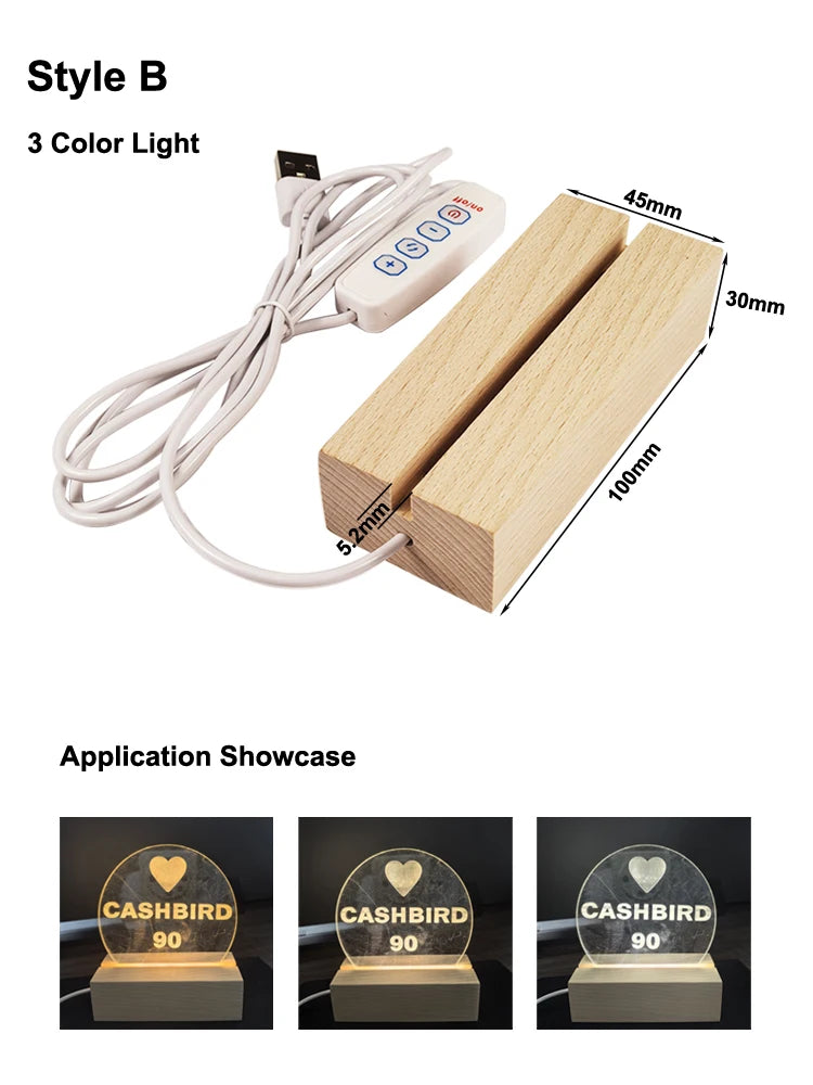 Wood Desktop Decorative Lights Light Base Night Light Wooden Led Usb Display Light Display Stand Lamp Holder Lamp Art Ornament
