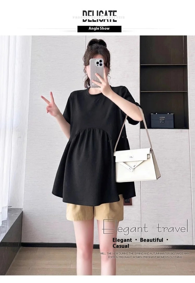 Maternity T-Shirt Summer 2025 New Fashionable Summer White T-Shirt Short-Sleeved Tops Loose Large Size Casual Maternity T-Shirt