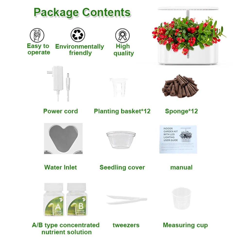 Hydroponics Growing System Indoor Garden Herb Garden Kit Indoor with LED Grow Light Quiet Smart Water Pump Automatic Timer Plant