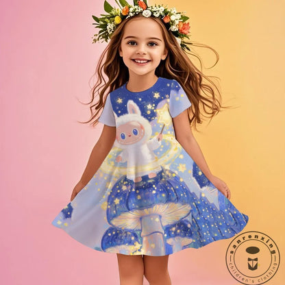 Labubu 2025 Girl Clothes Fashion Summer Dress Children Dresses Cute Cartoon Sleeveless Comfortable New Design 3D Print Labubu