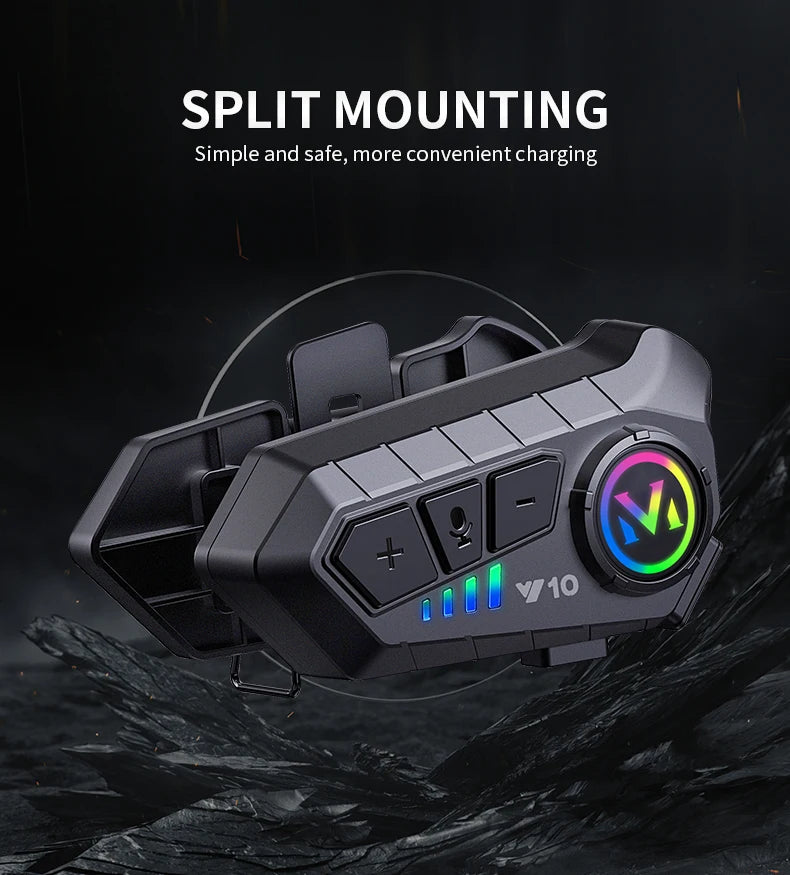 Y10 Motorcycle Helmet Bluetooth Headset 2000Mah Super Long Standby Wireless Hands-free Waterproof Motorbike Earphone