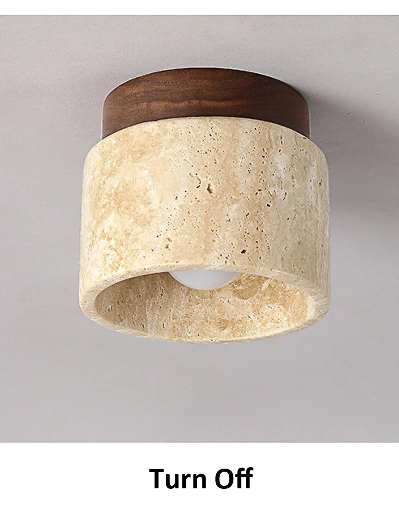 Wabi Sabi Yellow Marble Ceiling Light Lobby Entrance Corridor Balcony Restaurant Hotel Aisle Travertine Decorative Lamp