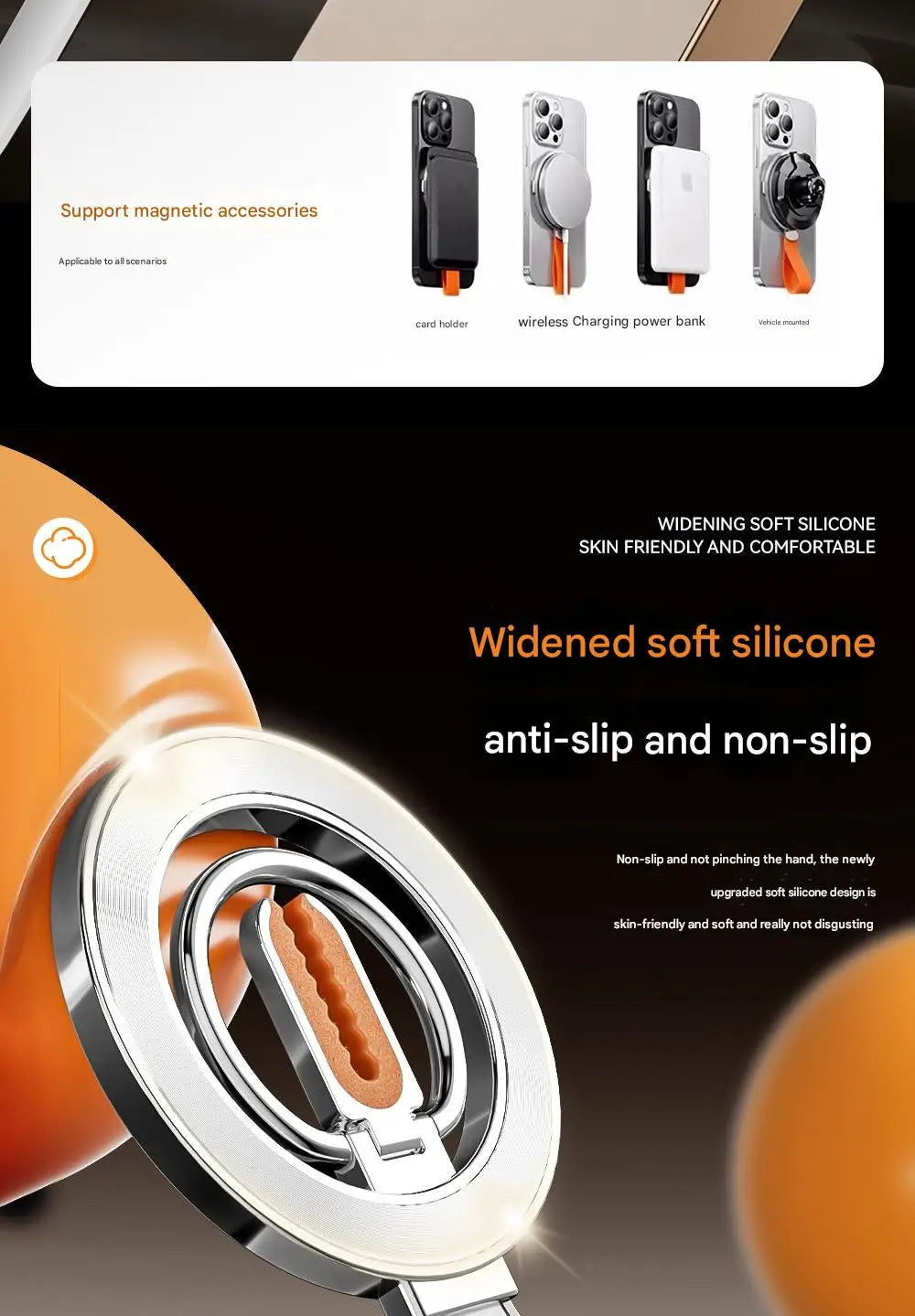 for MagSafe Car Mount, 3-in-1 Upgraded Magnetic Phone Ring Holder Grip Kickstand Car  with MagSafe Accessories for IOS & Android