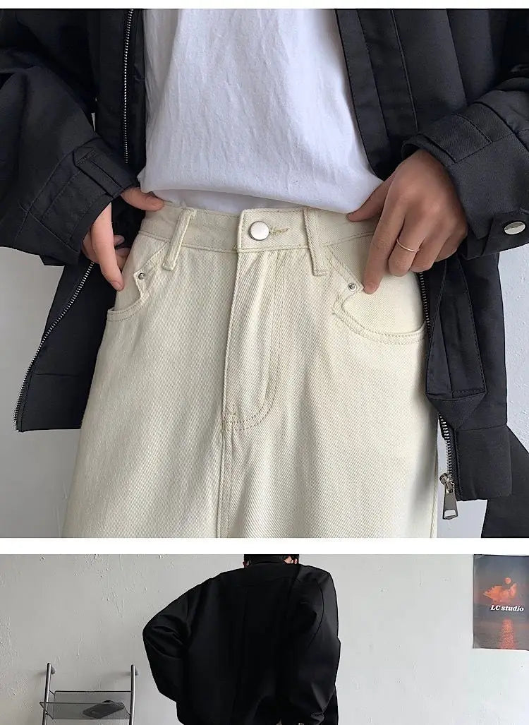 Baggy Beige Jeans Men Fashion Casual Oversized Wide Leg Jeans Men Streetwear Korean Loose Straight Denim Pants Mens Trousers