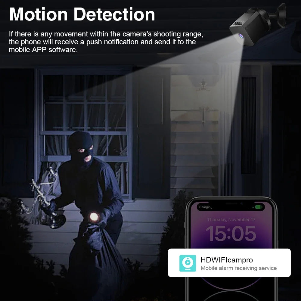 Smart Security Camera Mini Outdoor 1080P WiFi Night Vision Human Detection 2-Way Audio Cloud/SD Storage Camara Espia Smart Home