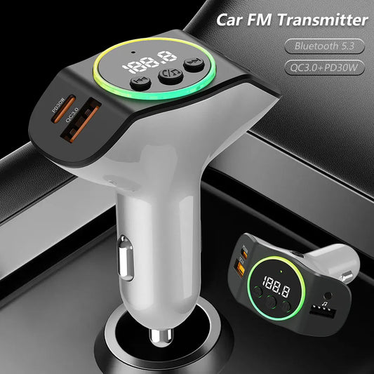 PD30W+QC3.0 Bluetooth 5.3 Car MP3 Player FM Transmitter Wireless Handsfree U Disk Play Music USB Type-C Car Fast Charger Adapter