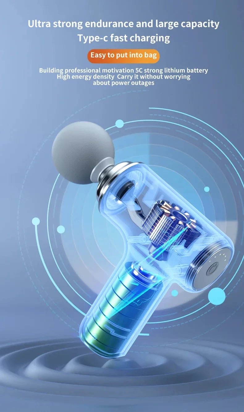 Portable AI Fascial Massage Gun Electric Percussion Massager Body Relaxation With  LED Night Light 4 Replaceable Massage Head