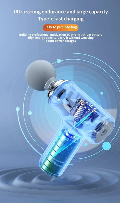 Portable AI Fascial Massage Gun Electric Percussion Massager Body Relaxation With  LED Night Light 4 Replaceable Massage Head