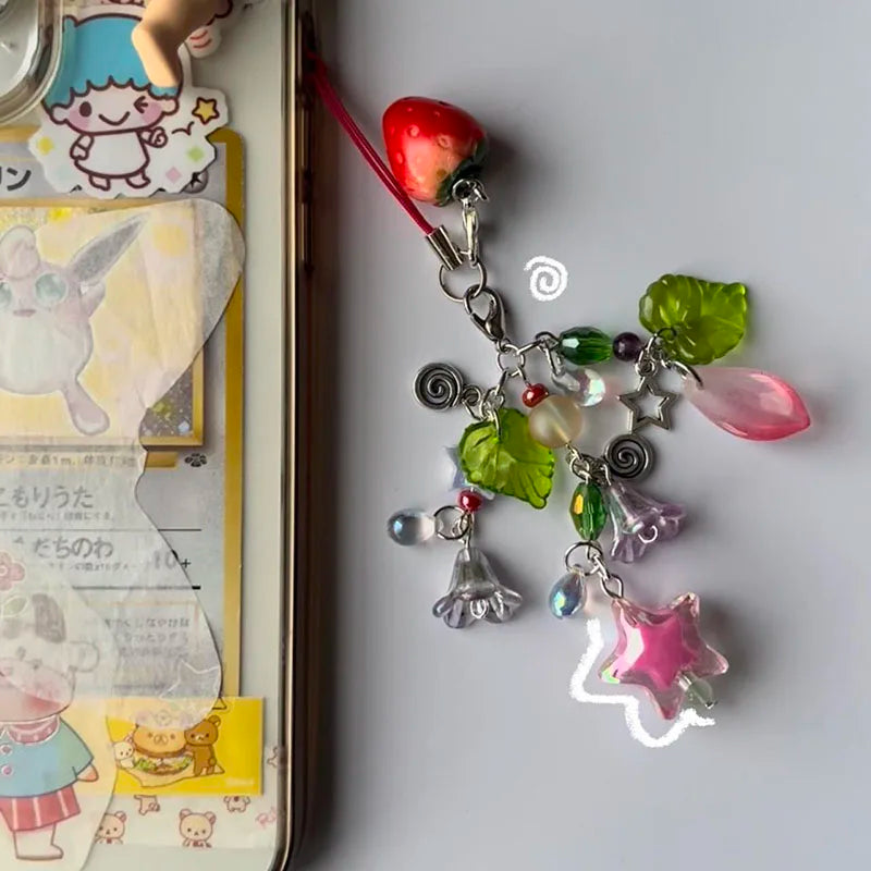 Arrietty Inspired Phone Charm strawberry Phone-cases Beaded phone charm phone keyring pastel fairycore  y2k