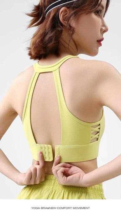 Sports bra for women, shock-absorbing high-strength running, zipper yoga suit, vest, bra, fitness fixed cup, summer