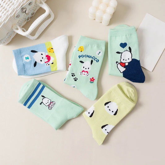 Pochacco Cartoon Cotton Socks Sanrio Combed Cotton Stockings Cute Puppy Girls Stockings Children Cotton Warmer Sock