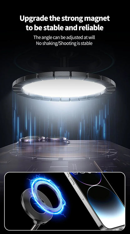 Magnetic Car Mount, Foldable, Strong Suction, Suitable for Phones, iPhone 16, 15, 12, 13, 14, Live Streaming