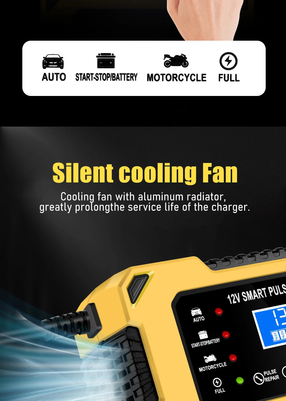 Car Battery Charger, 12V 6A Automatic Intelligent Storage Battery Maintainer Trickle Charger Suitable for Cars, Trucks, Suvs, Mo