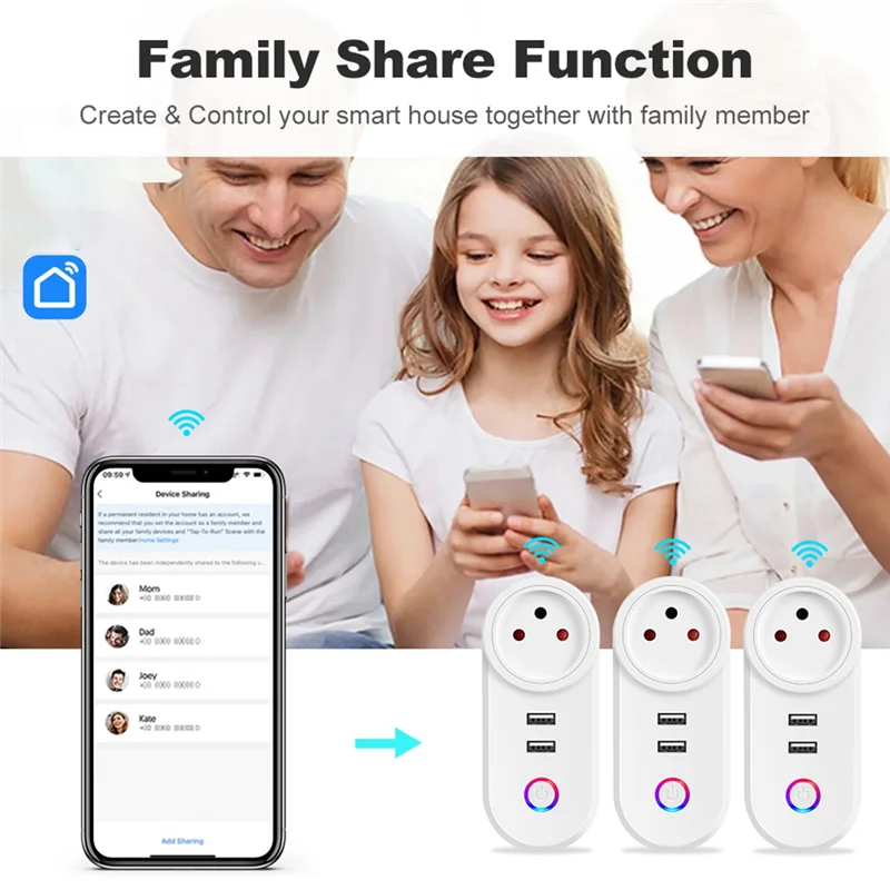 Israel Plug Tuya Smart Home 16A Wifi Smart Plug Power Socket USB Charge Outlet Timing Voice Control For Alexa-AT64