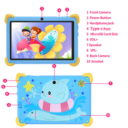2025 New 7 Inch Cartoon Pattern Kids' tablets Quad Core 4GB RAM 64GB ROM 5G WiFi Learning Education Games Tablet Children's Gift