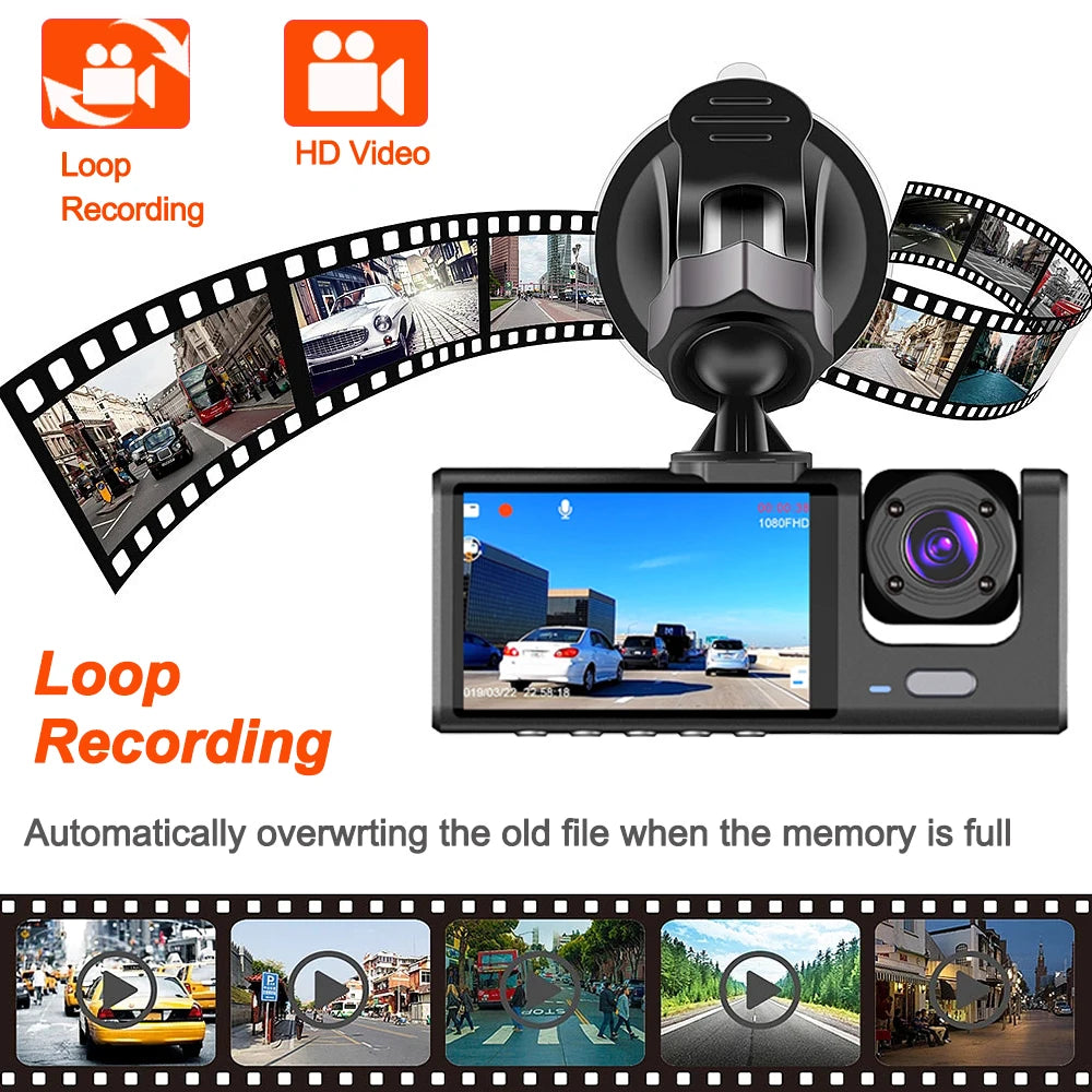 1080P Car Dvr 3 Camra Dash Cam for Cars Camera for Vehicle Recorder Video Front and Rear Camera W/ IR Night Vision Dashcam