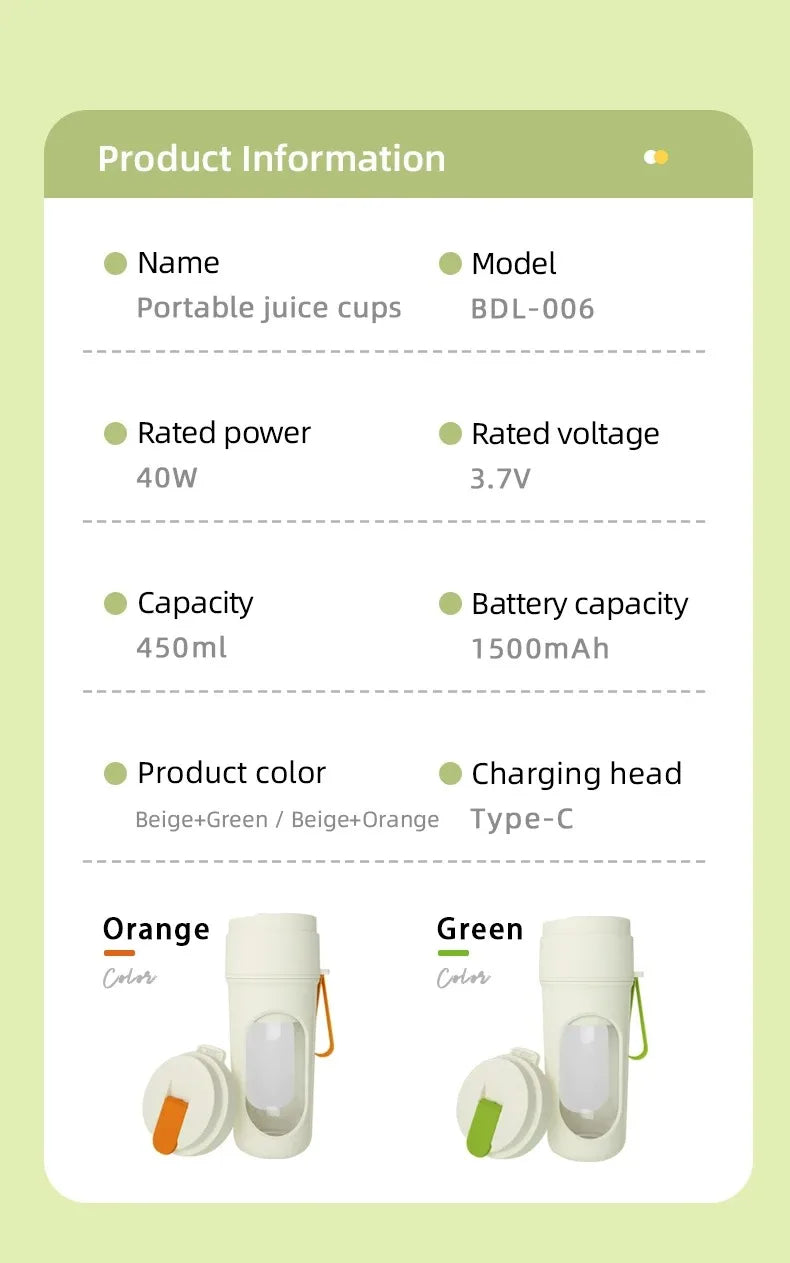 Electric portable blender, 12-blade 400ML juicer, fruit blender, USB rechargeable smoothie juicer, milkshake juicer