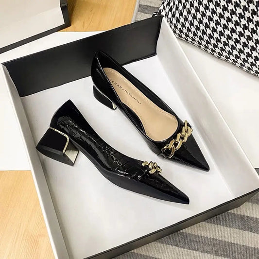 Office Shoes For Women 2024 Ladies Summer Footwear With Medium Heels Pointed Toe Luxury Leather Casual Comfortable And Elegant A