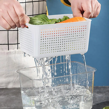 Fridge Food Storage Container Set with Lids with Strainer,Plastic Fresh Produce Saver Vegetable Fruit Meat Organizer