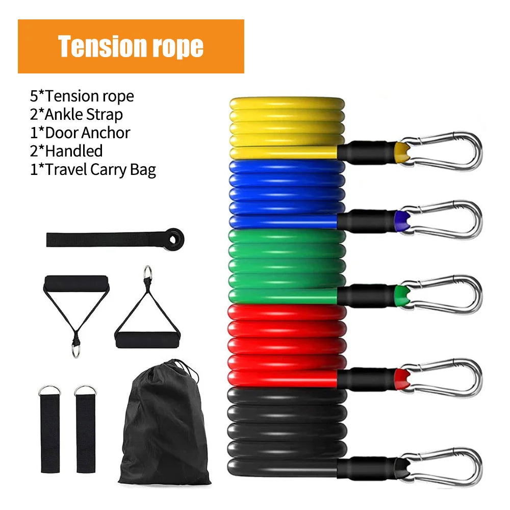 Resistance Elastic Bands Exercise Strength Training Fitness Bands with Door Anchor Handles Legs Ankle Straps for Home Workouts