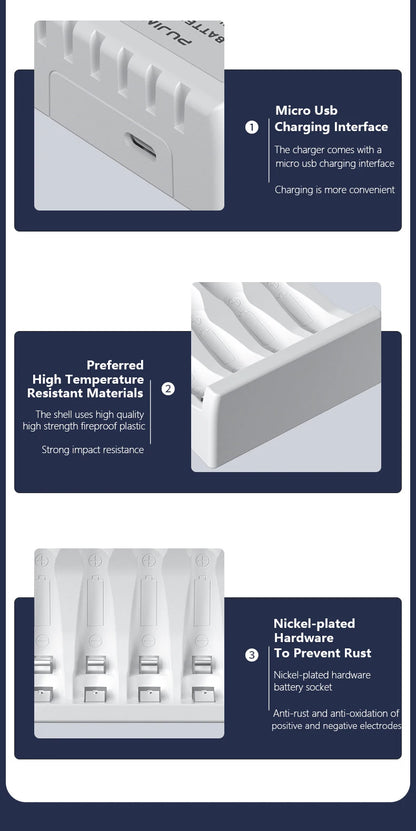 4 Slots 1.5V Rechargeable Lithium Battery Charger For AA Lithium Battery Large Capacity Rechargeable Li-ion Battery With Cable
