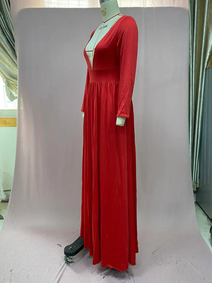 European American Wedding Dresses Wheat Dress Sexy Deep V Long Sleeved Sequined Dress Woman Party Solid Dress Maxi Floor Gowns