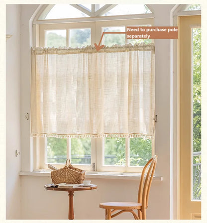 Retro coffee curtain cotton linen kitchen half curtain door curtain decorative curtain partition linen curtain short curtains