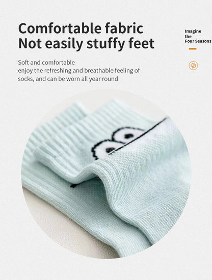 5 Pairs Cute Expression Print Socks, Comfy & Funny All-match Mid Tube Socks, Women's Stockings & Hosiery