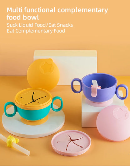 Children Tableware Baby Plastic Snack Bowl High Suction Double Handle Snack Cup Snacks Storage Box Kids Feeding Bowl