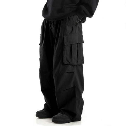 Classic Design Multi Flap Pockets Cargo Pants Men's Loose Fit Drawstring Cargo Pants For Skateboarding Street Outdoor Camping