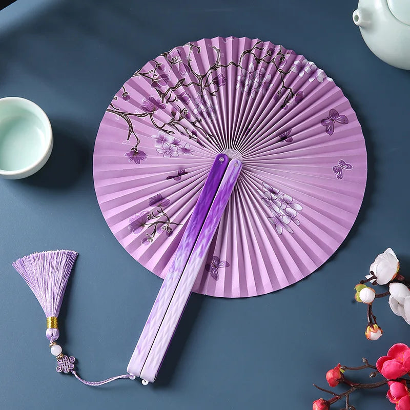 Magnetic Folding Round Fan Chinese Antique Style Dancer Hanfu Fan Student Gift Wedding Perform Dance Party Fan Photography Prop