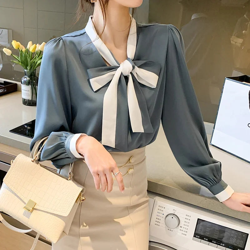 Elegant Office Blouses Women Chiffon Autumn Winter Korean Fashion Casual Streetwear Blusas Mujer Puff Sleeve Ladies Tops Shirts