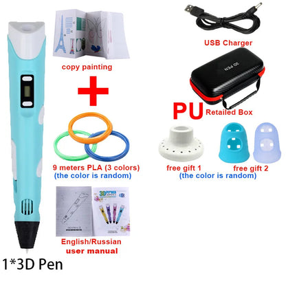 3D Pen 3d Printing Pen DIY Drawing Pens PLA Filament With USB PU Travel Case Birthday Christmas Gift For Kids Children