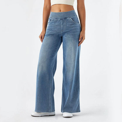 Fashion Baggy Jeans For Women Bleached Vintage High Waist Wide Leg Denim Pants With Pockets Boyfriend Stretchy Palazzo Pants