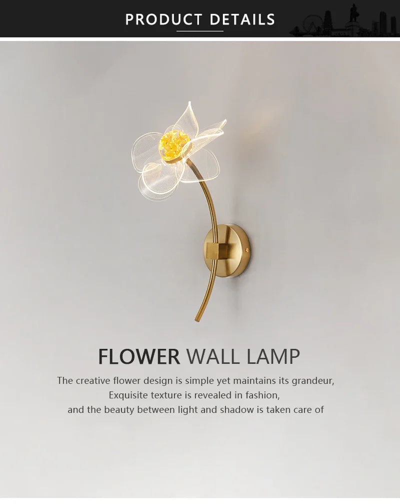 LED Wall Lamp Modern Luxury Flower Shaped Decorative Light Bedroom Bedside Study Dining Room Living Room Background Wall Lamp