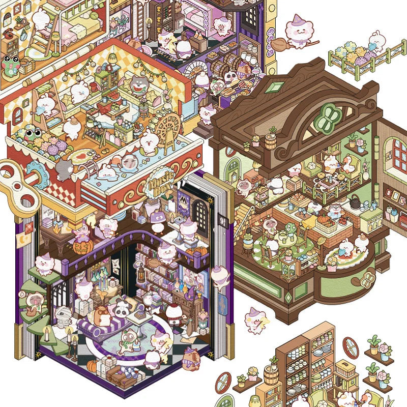 Creative Design Landscaping Sticker for Student Cute Cartoon Magic 3D Stack Scene Scrapbook Sticker Sweet Student Supplies