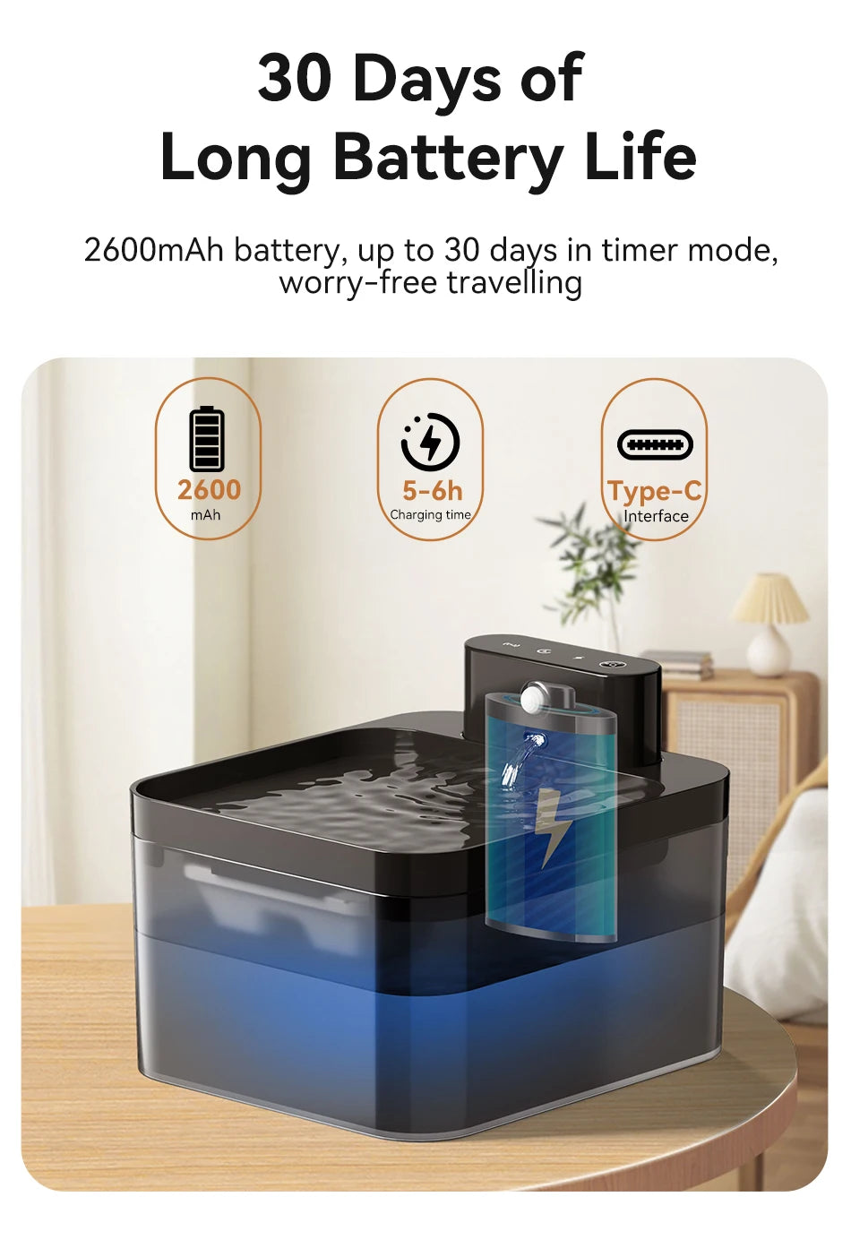 ROJECO Wireless Automatic Cat Water Fountain 2600mAh Pet Water Dispenser For Dog Cat Infrared Sensor Smart Pet Drinkier Fountain