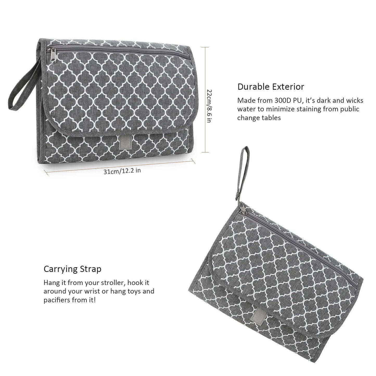 Portable Diaper Changing Pad, Portable Changing pad for Newborn Girl & boy - Baby Changing Pad with Smart Wipes Pocket