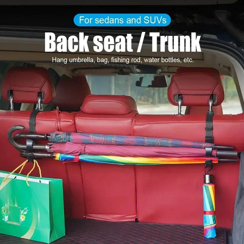 2pcs Car Back Seat Hook Multi-function Rear Seat Headrest Hanging Hook Umbrella Holder Seat Back Storage Interior Organizer Tool