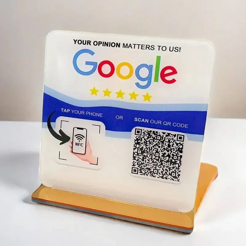 Custom Google Review Sign With Stand Scan QR Code Business Decor Acrylic Google Review NFC QR Code Sign Review Us on Google