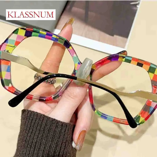 R57426 Trend Colorful Optical Glasses Frame Reading Spectacles Ladies Polygon Large Size Anti Blue Light Glass Prescription Glas