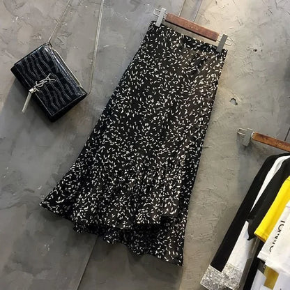 Floral Skirts for Women Midi Clothing Maxi Long Chiffon Flare Womens Skirt Fashion Chic and Elegant High Quality Aesthetic Trend