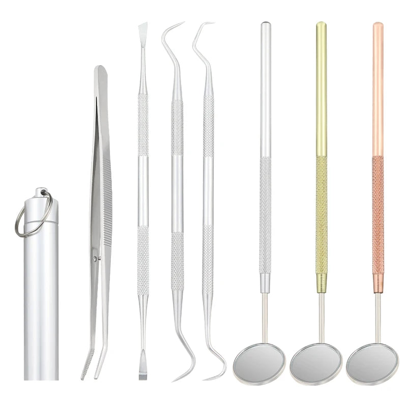 Dental Mirror Stainless Steel Dental Instrument Dentist Tool Set Probe Tooth Care Kit Tweezer Hoe Sickle Scaler