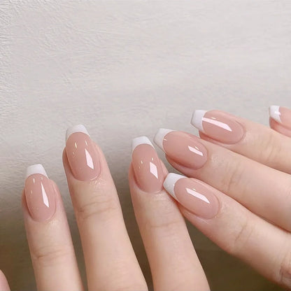 24Pcs French Tip Handmade Press On Nails Minimalist Solid Color Fake Nails Medium Square Full Cover Press On Nail Tips With Glue