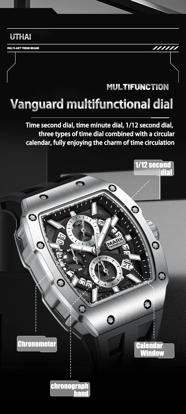 UTHAI CQ241 Original replica watch men's watch fluorescent waterproof men's watch barrel shaped quartz watch