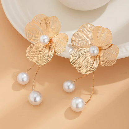New In Flower Earrings for Women Pearl Dangle Tassel Earings pendientes flor aretes de mujer colgantes 2024 tendencia Gold Color