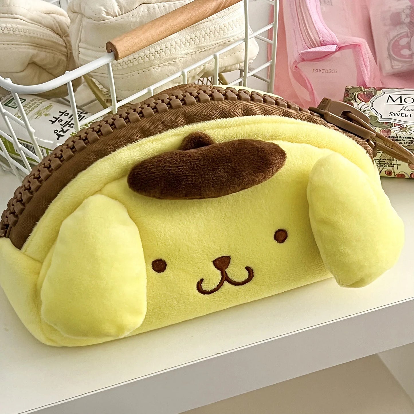 Anime Pompompurin Pencil Case Creative Bread Shaped Purse Student Pen Pouch Kids School Supplies Student Stationery Gift